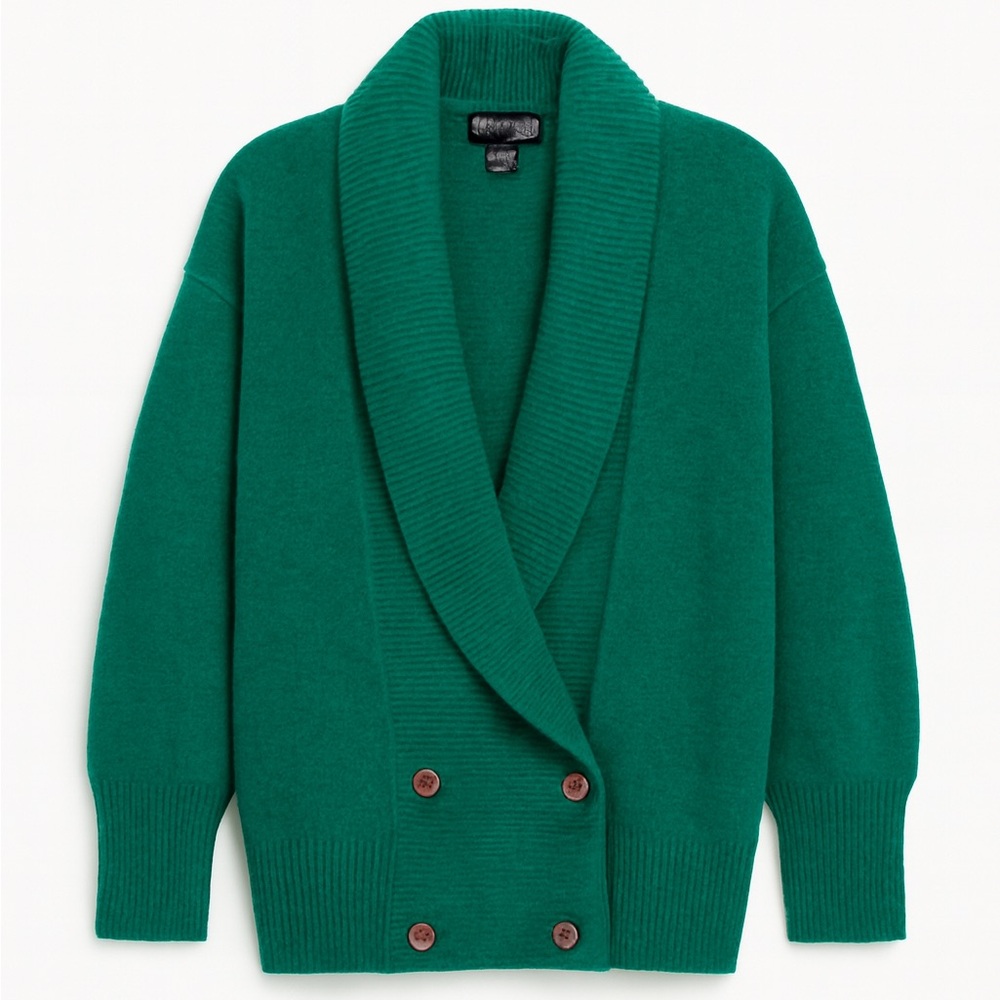 Jeremy Scott Vintage Rabbit Lamb Wool Green Double Breasted Cozy Fall Cardigan